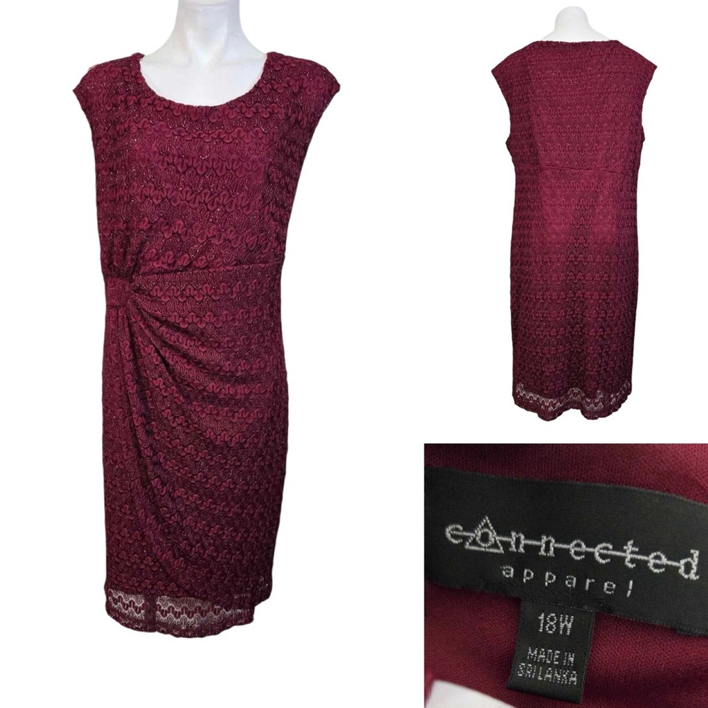 connected apparel Burgundy Lace Midi Dress